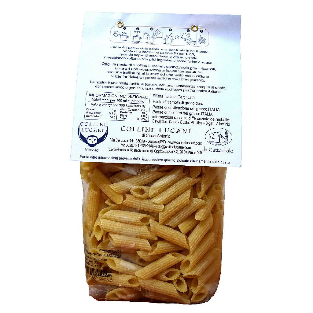 Pasta Di Semola Di Grano Duro Penne rigate Trafilati al bronzo 500 g - Terramia
