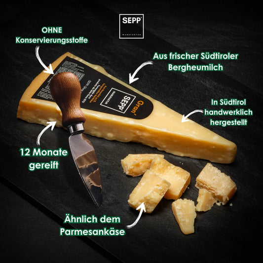 Formaggio a pasta dura Gran'SEPP prodotto con latte di fieno di montagna