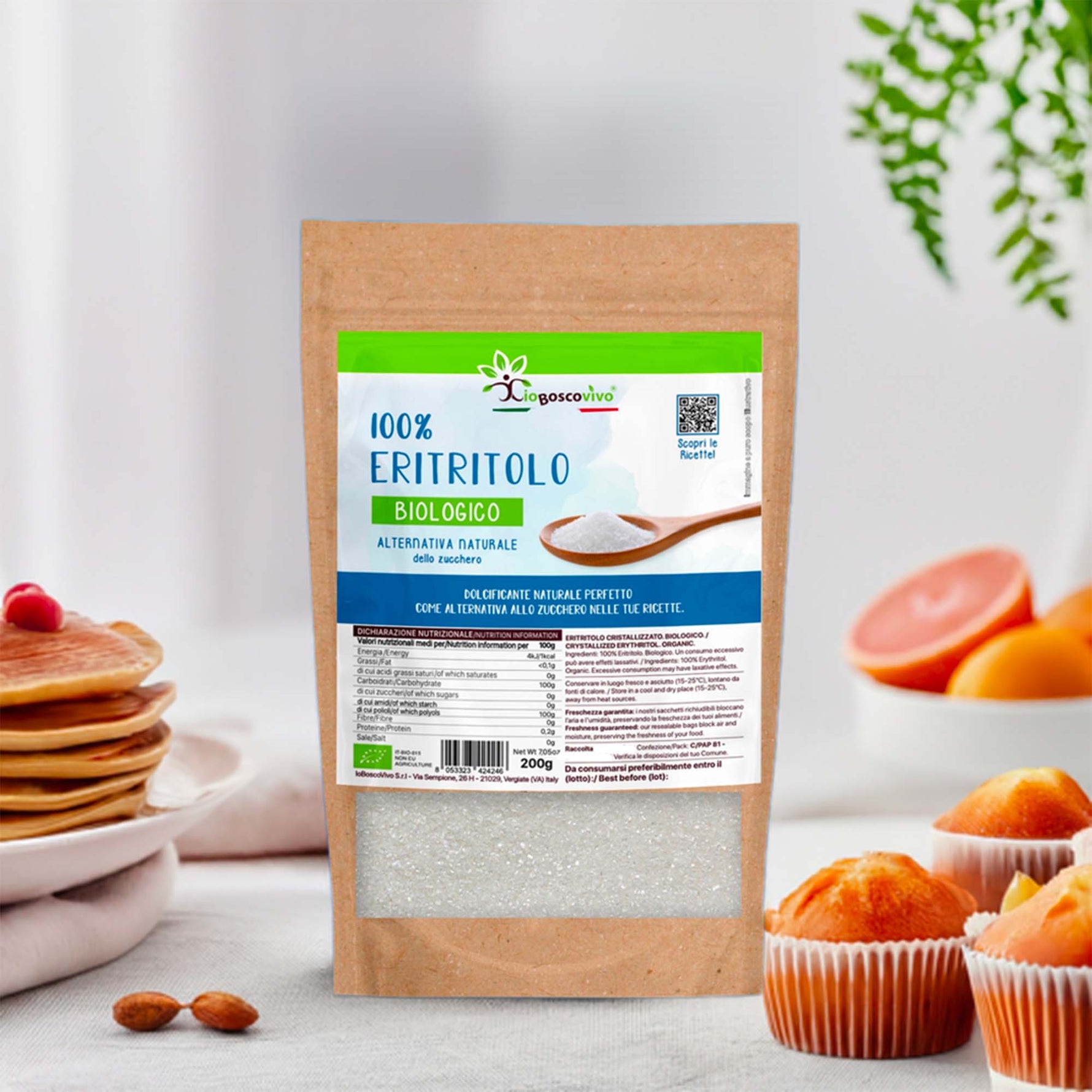 100% Eritritolo in cristalli fini BIO - 200g - Zero Calorie - Ideale per Dieta Chetogenica - Terramia