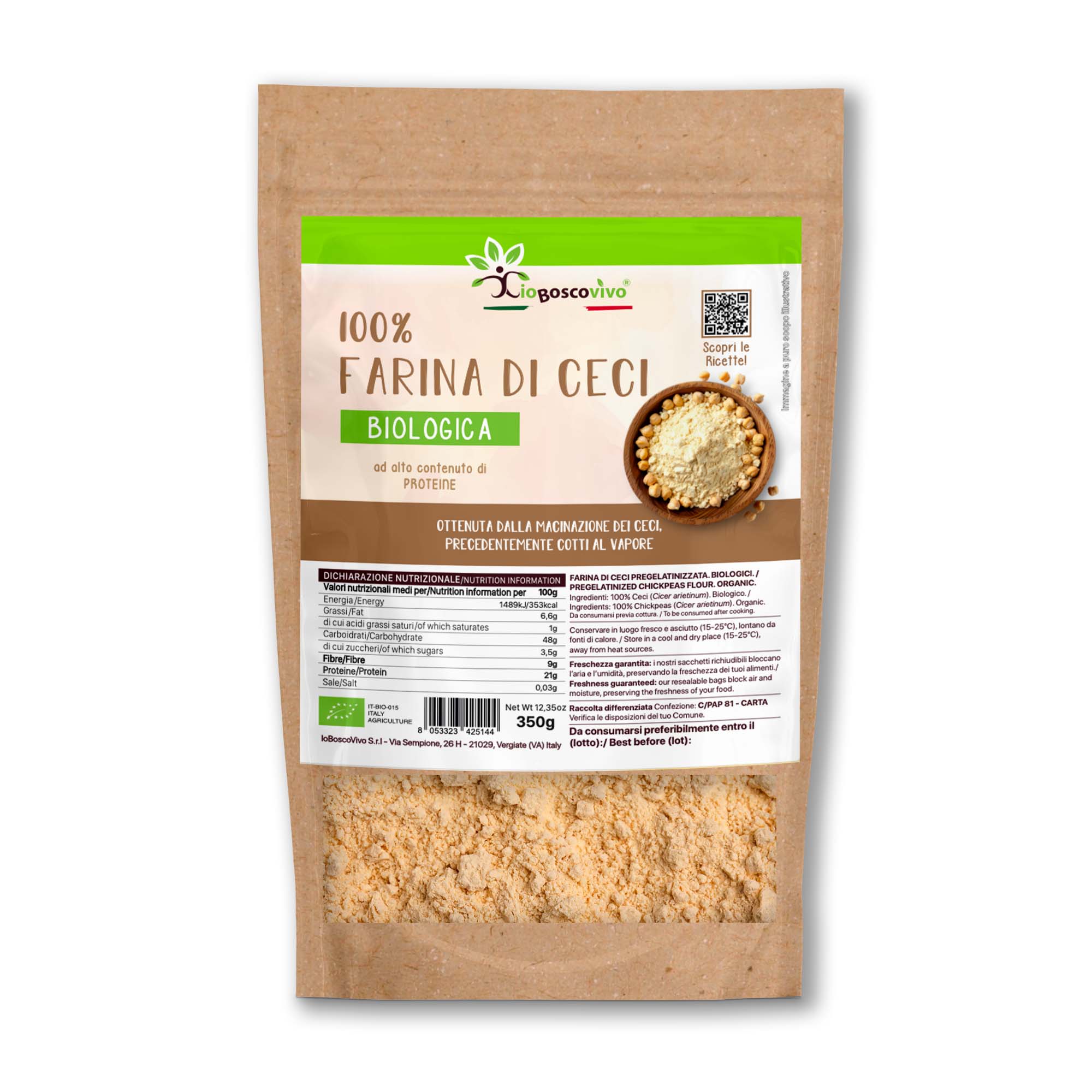 100% Farina di ceci pregelatinizzata BIO - 350g - facile da utilizzare - Terramia