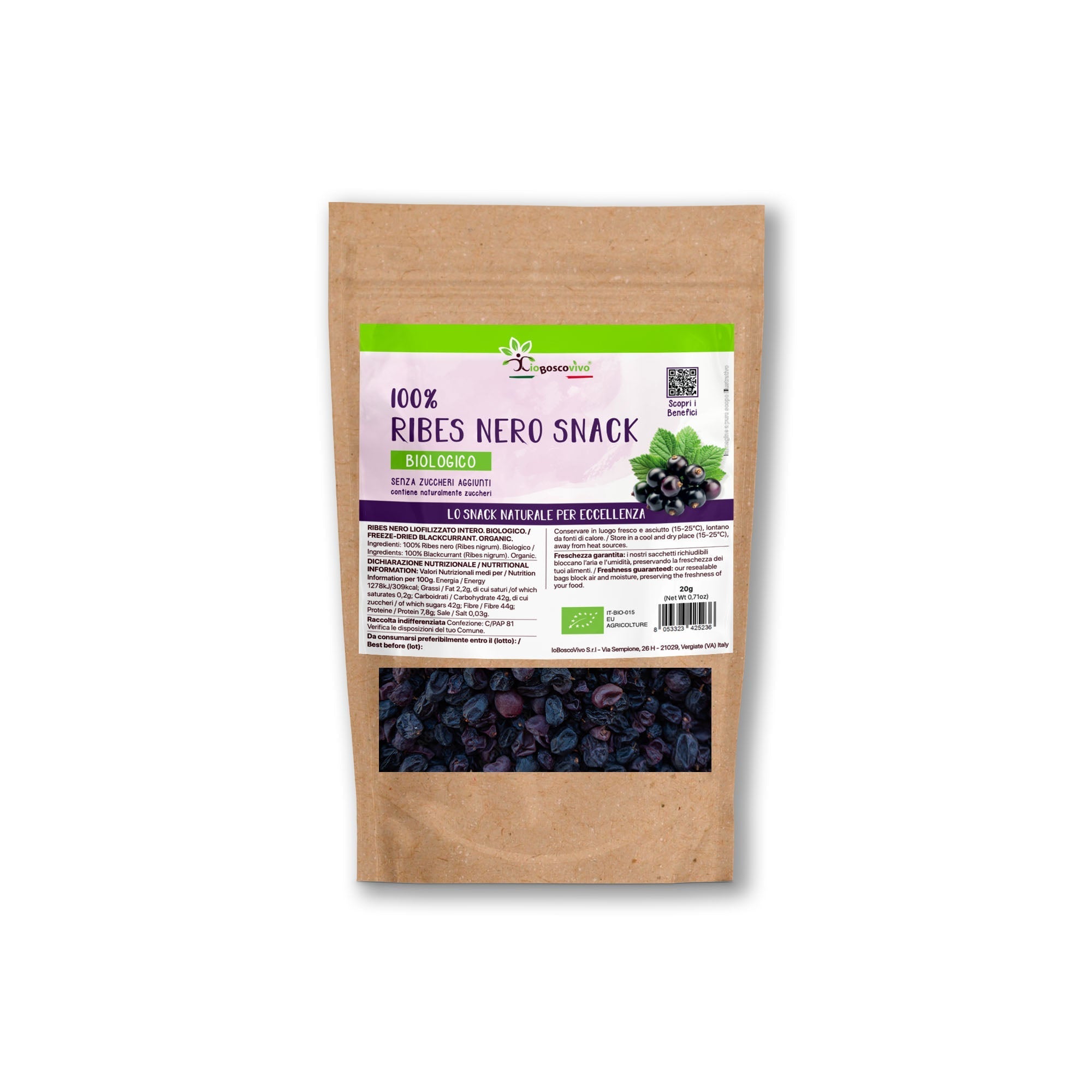 100% Ribes nero Snack liofilizzato intero BIO - 20g - Terramia