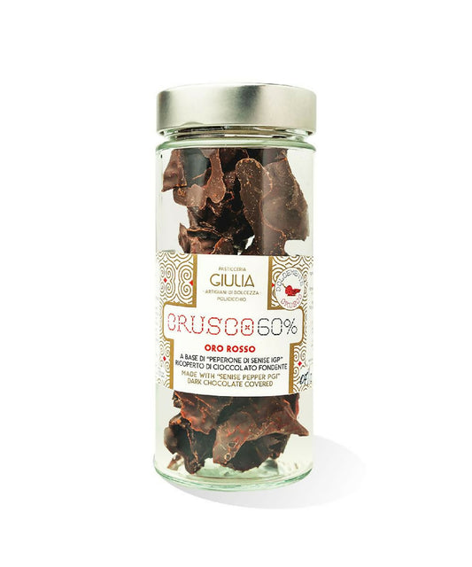 Peperoni di Senise IGP Fritti in Olio EVO e Ricoperti di Cioccolato Fondente – Vaso 60g