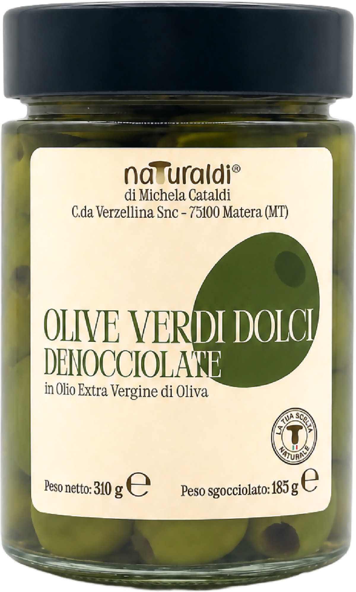 Olive Verdi dolci denocciolate in olio extra vergine di oliva 310 g Naturaldi
