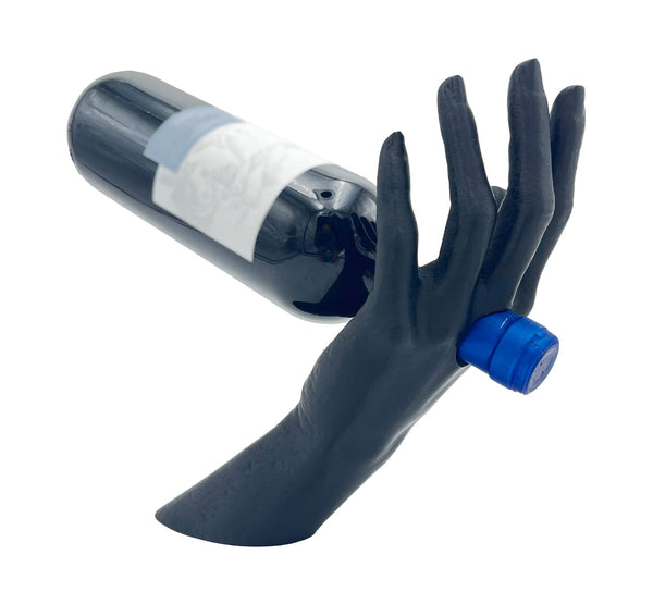Portabottiglie vino a forma di mano in resina nera - 29x21 cm - Elegante e resistente, mantiene la tua bottiglia in equilibrio perfetto - Terramia