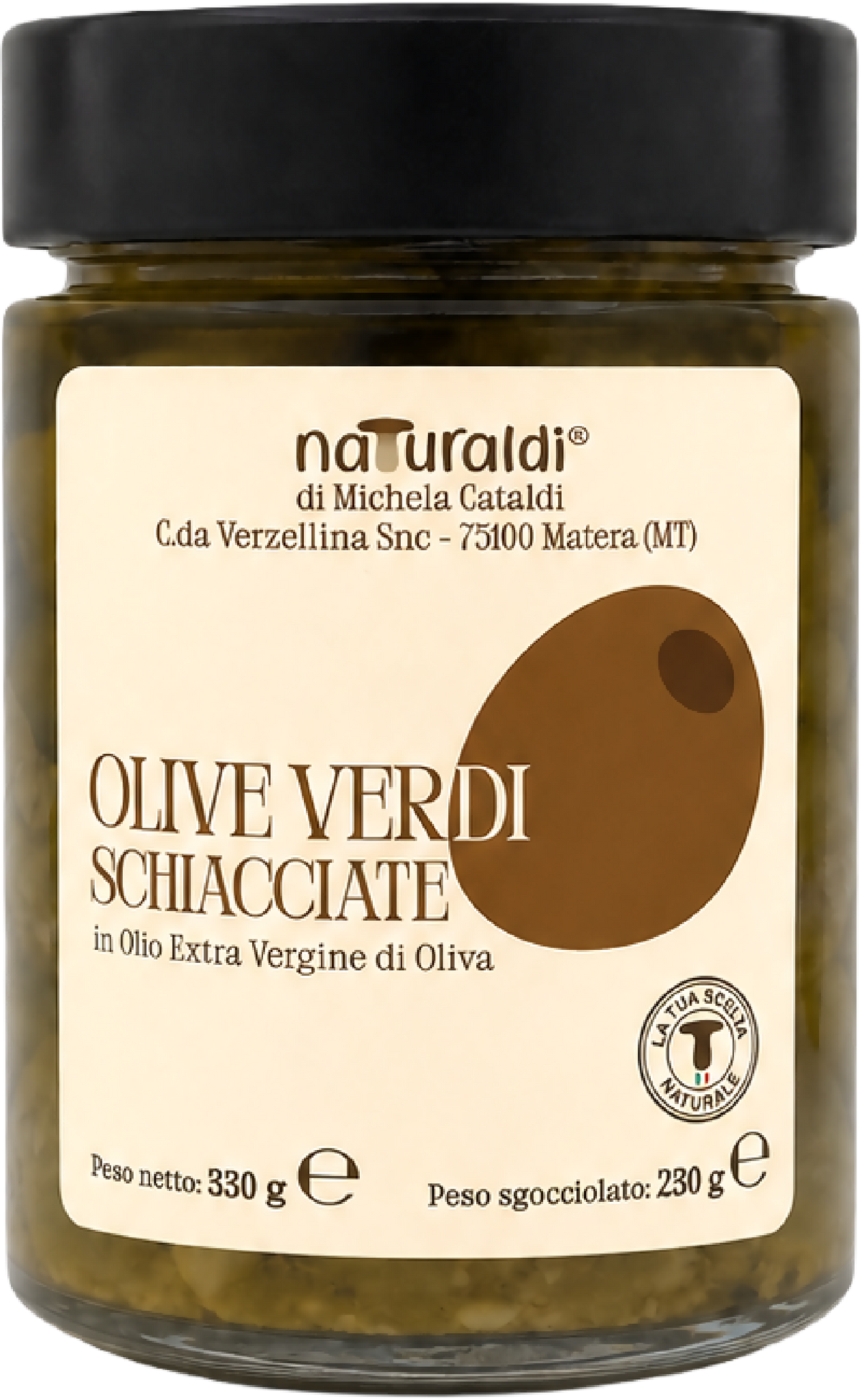 Olive Verdi schiacciate in olio extra vergine di oliva 330 g Naturaldi