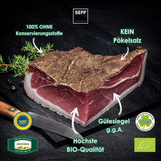 SEPP" Speck Alto Adige IGP biologico - "Il Quartiere" senza sale da cucina