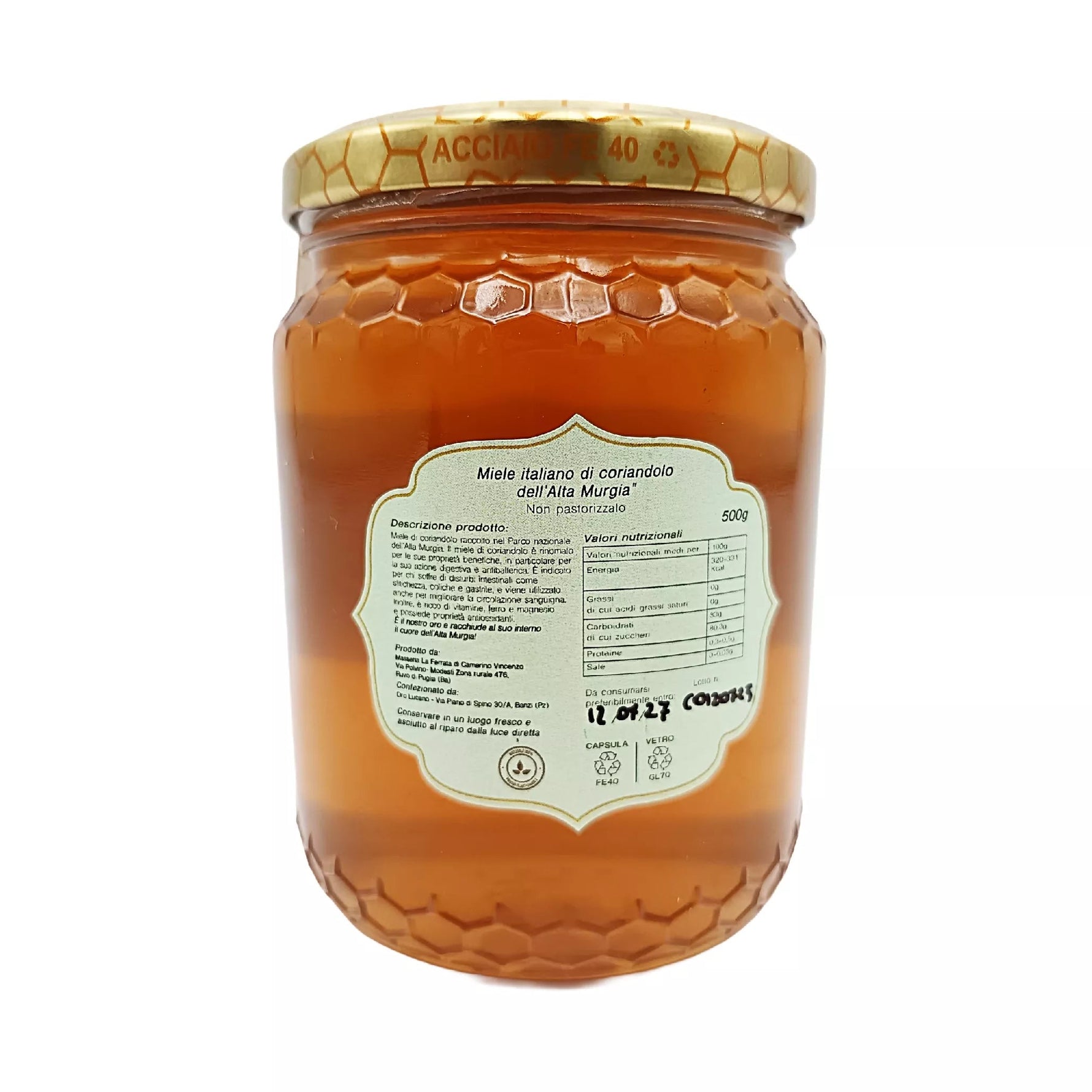 Miele italiano di coriandolo dell'Alta Murgia 500 g – Masseria La Ferrata - Terramia