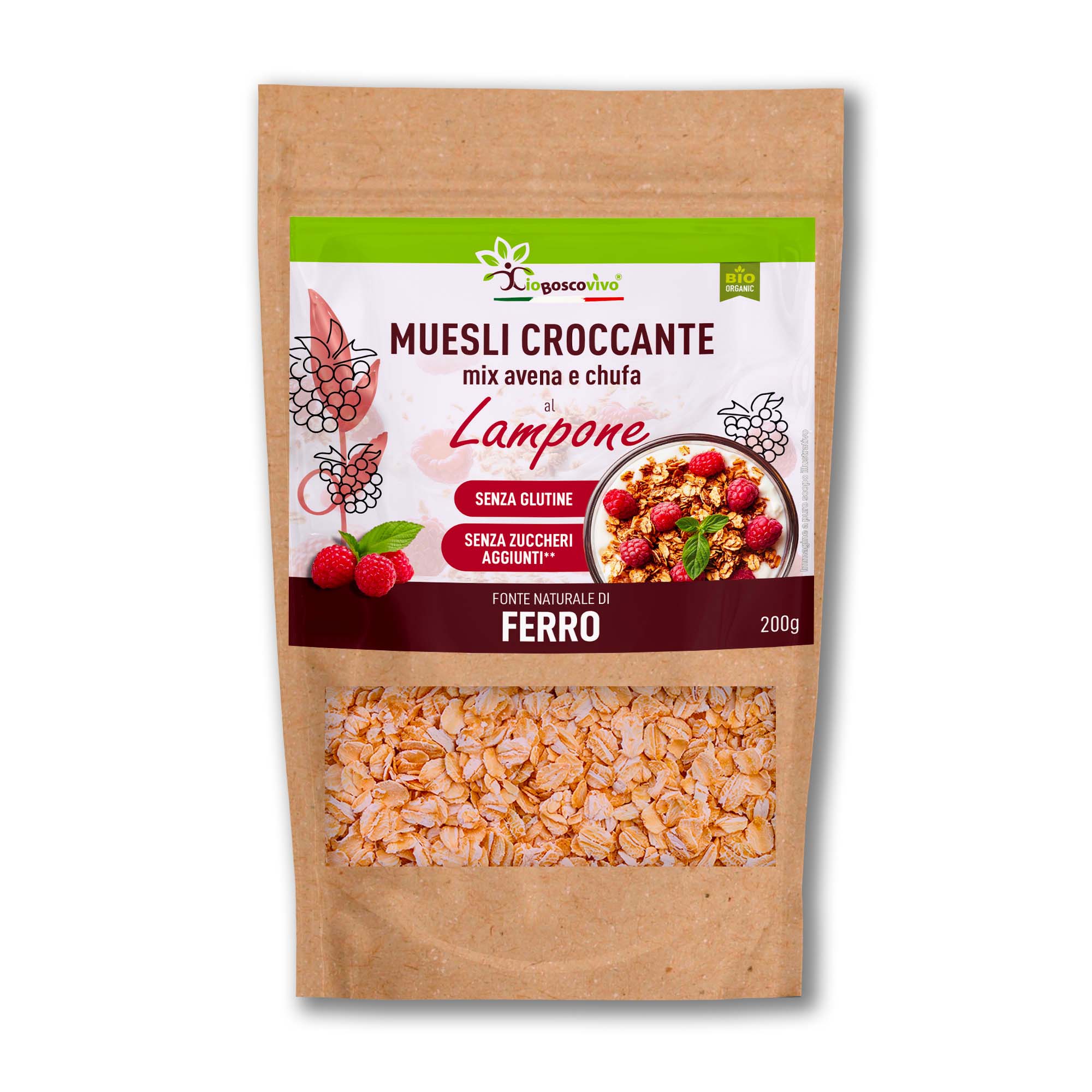 Muesli Croccante Bio Avena Chufa e Lampone Senza Glutine 200g - Terramia