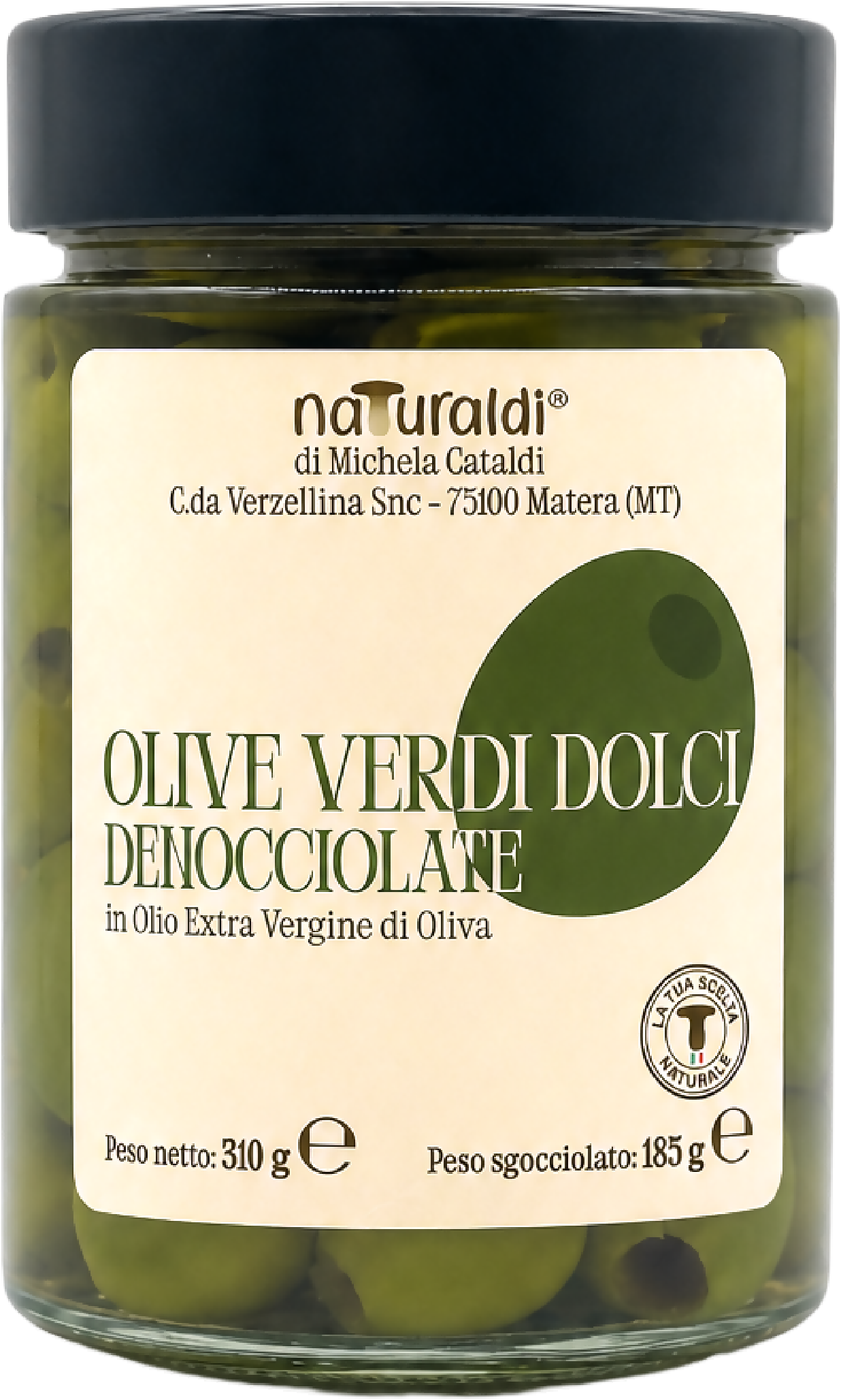 Olive Verdi dolci denocciolate in olio extra vergine di oliva 310 g Naturaldi - Terramia