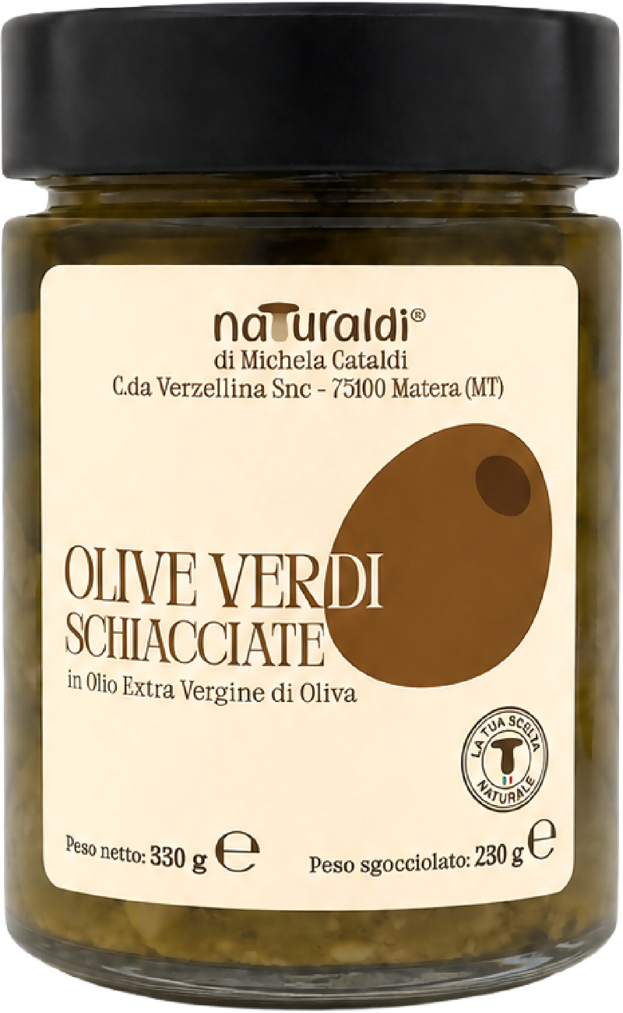 Olive Verdi schiacciate in olio extra vergine di oliva 330 g Naturaldi - Terramia