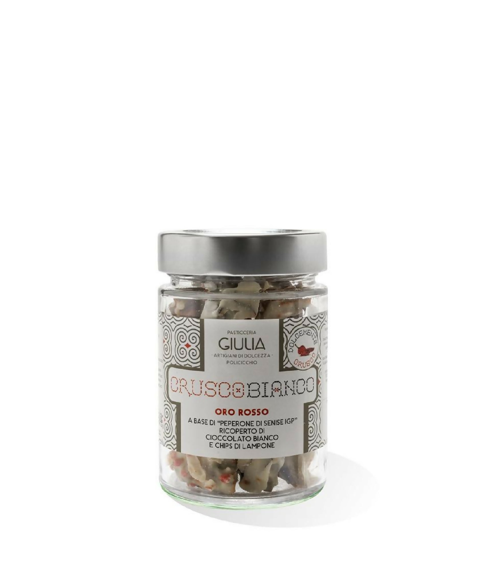 Peperone di Senise IGP Ricoperto di Cioccolato Bianco e Chips di Lampone – 80g - Terramia
