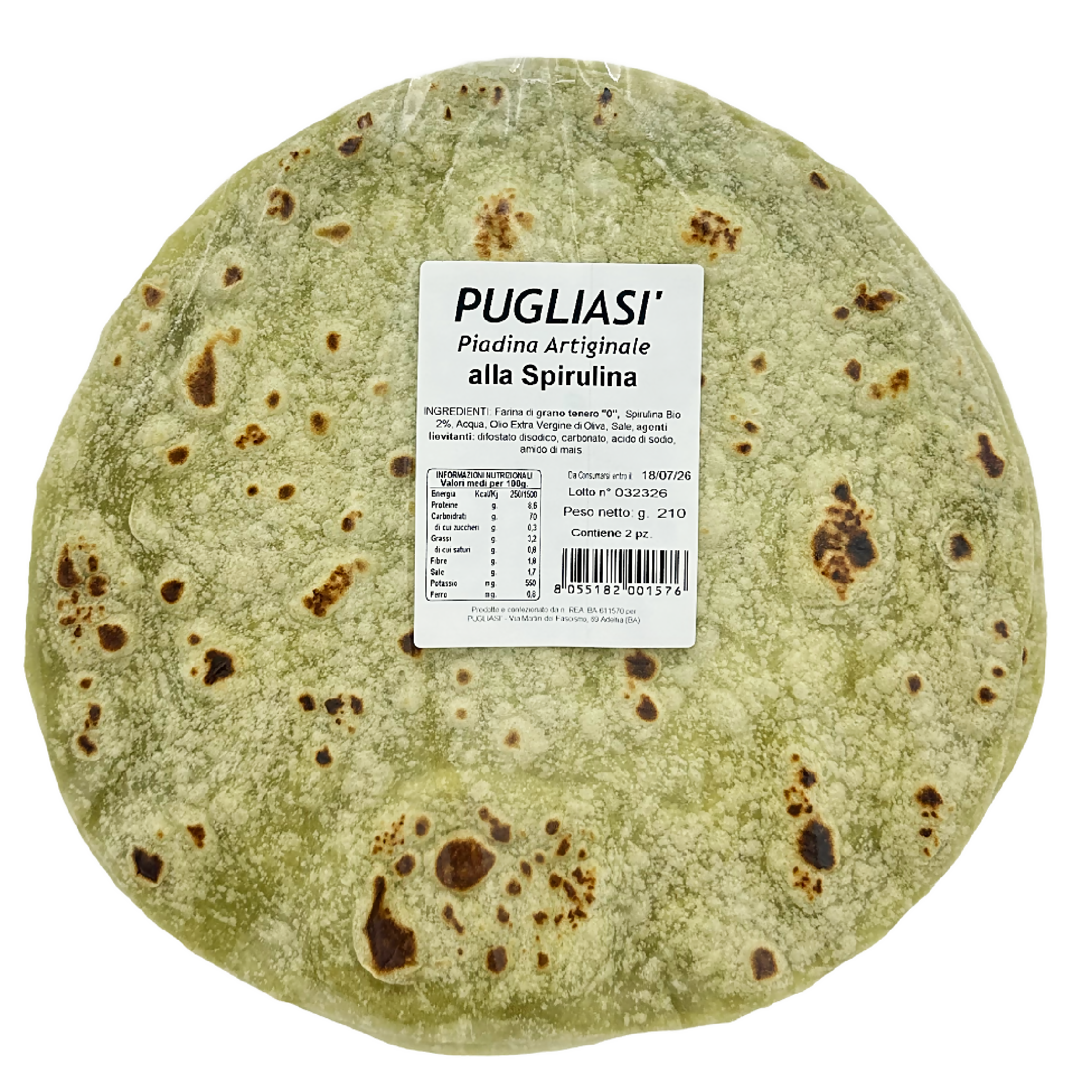 Piadina alla Spirulina Bio | Pugliasì – Prodotta in Puglia con Olio EVO | 2 piadine 210g - Terramia
