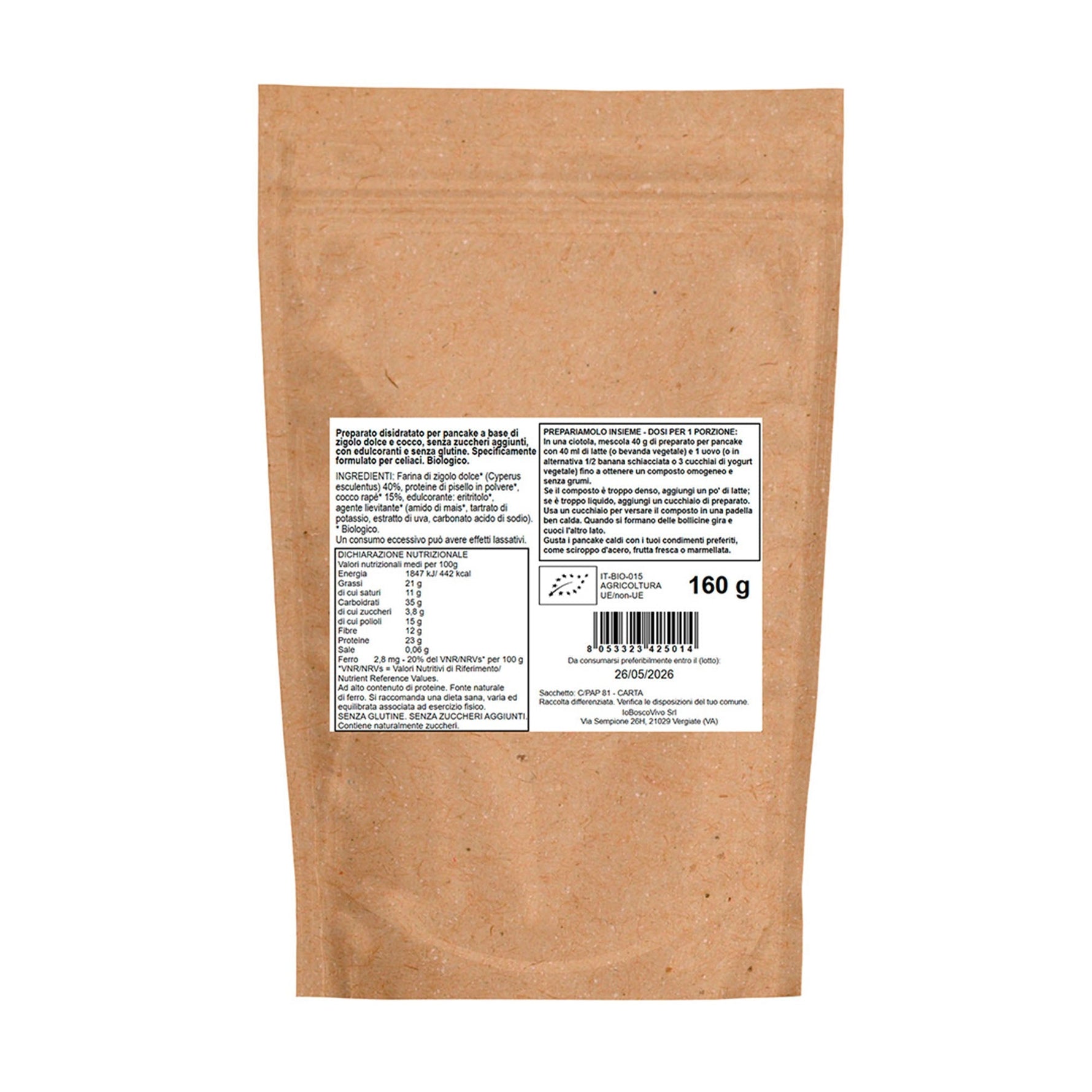 Preparato Bio per Pancake Proteici al Cocco e Chufa Senza Glutine 160g - Terramia
