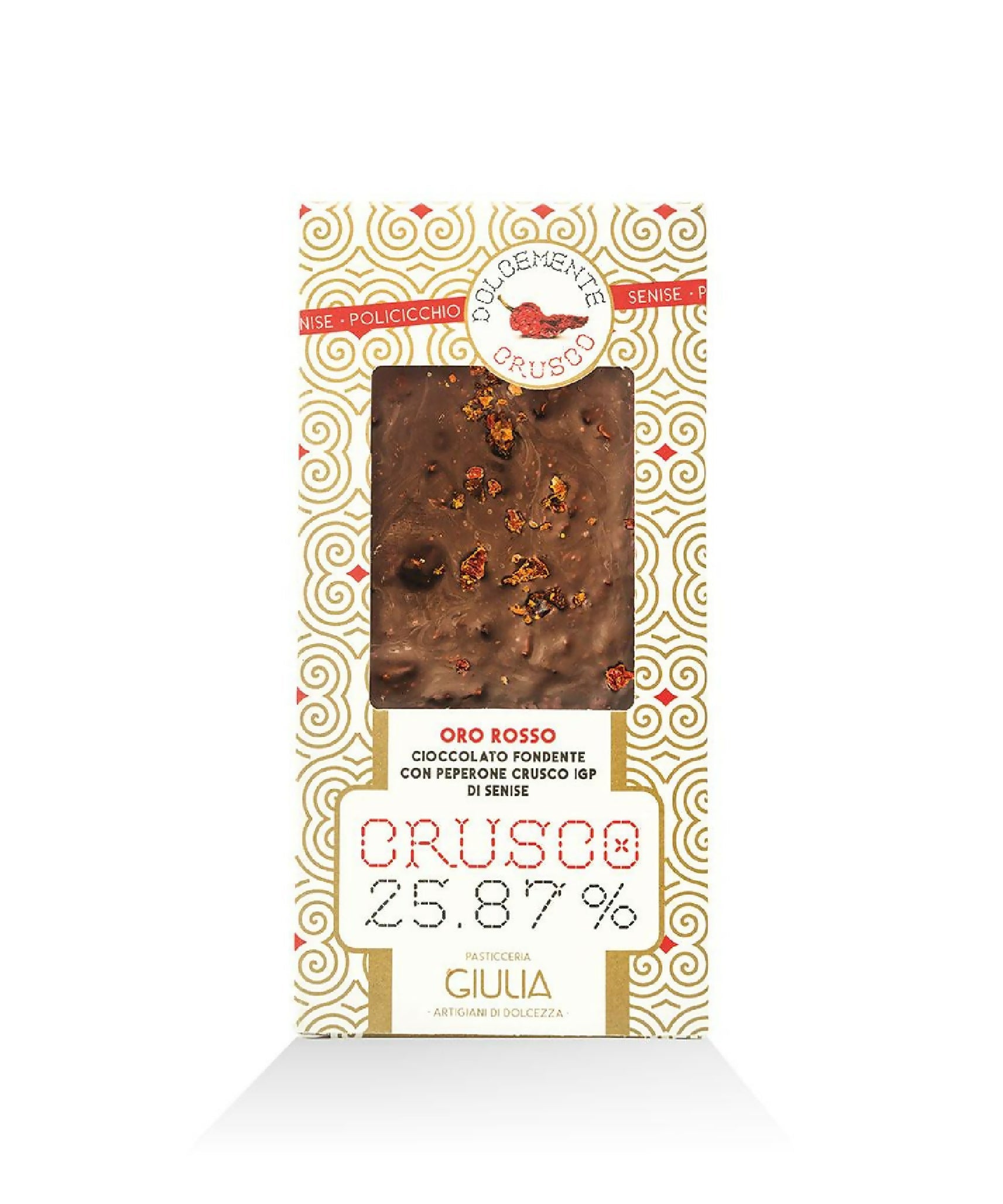 Tavoletta di Cioccolato Fondente 87% con Scaglie di Peperone di Senise IGP Crusco – 80g - Terramia
